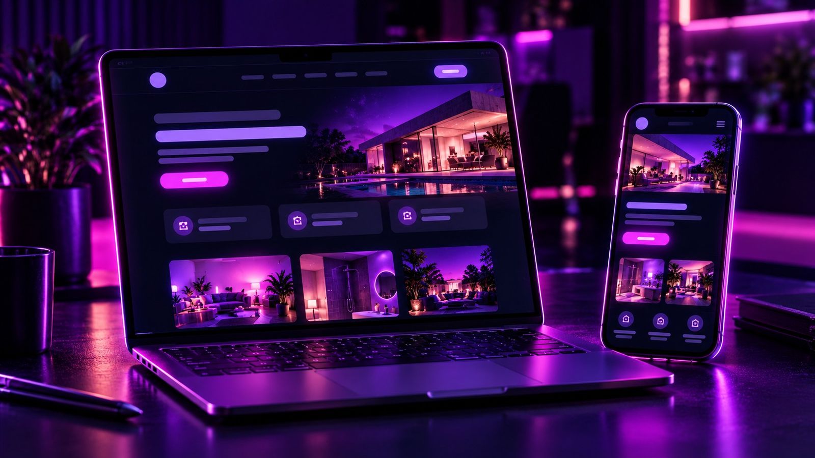 Portátil y smartphone con el diseño de una página web moderna